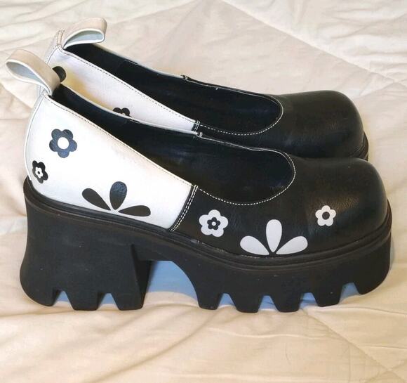Lamoda Shoes - Lamoda Platform Mary Jane Y2K Lolita Black White Floral Chunky Lug Sole Size 8